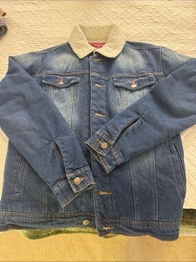 Men's Blue Denim Sherpa Jacket -